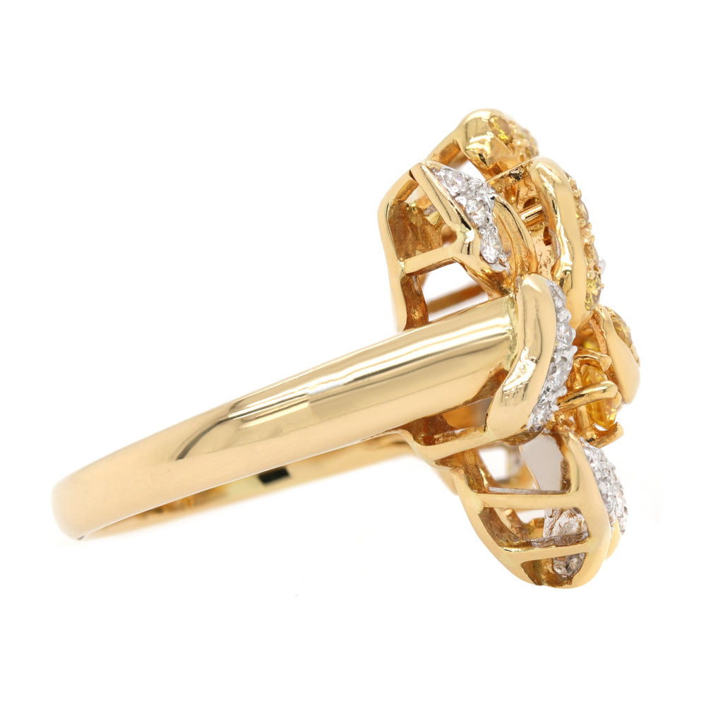 Jay Feder 18K Two Tone Gold White Yellow Diamond Flower Ring