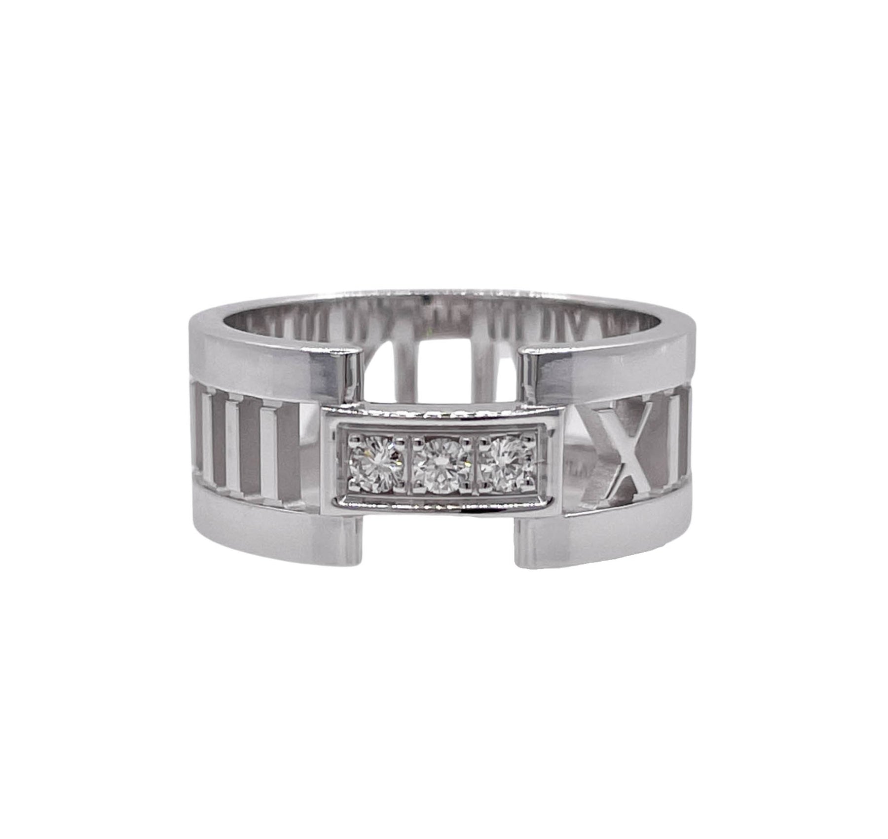 Tiffany & Co 18K White Gold Atlas Roman Numerals Band Ring. Size 6