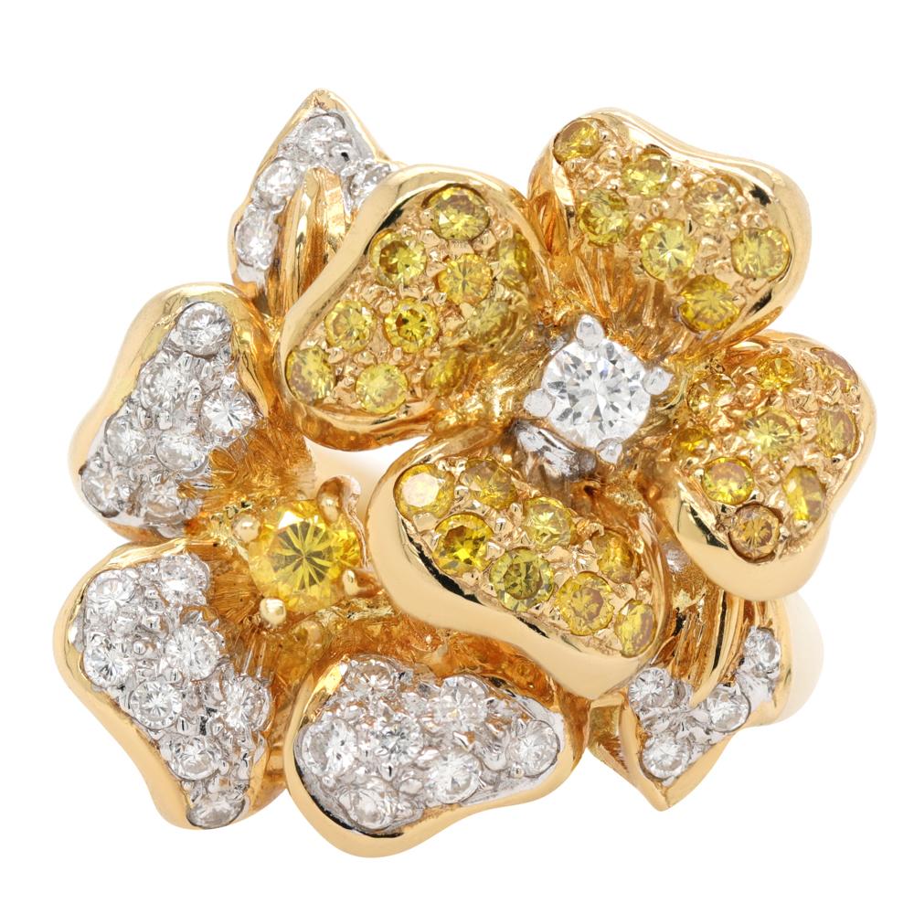 Jay Feder 18K Two Tone Gold White Yellow Diamond Flower Ring