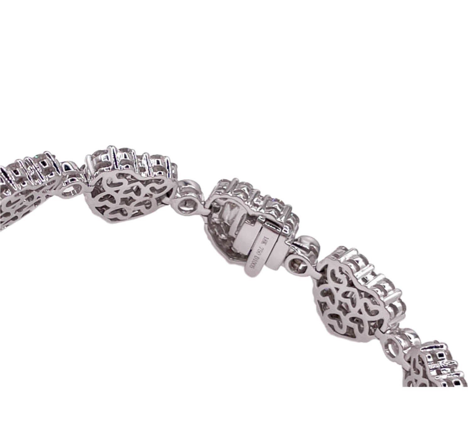 Jay Feder 18K White Gold Diamond Heart Cluster Station Bracelet